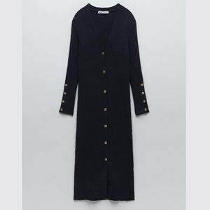 ZARA - GOLD BUTTON RIBBED KNIT DRESS | Size S
